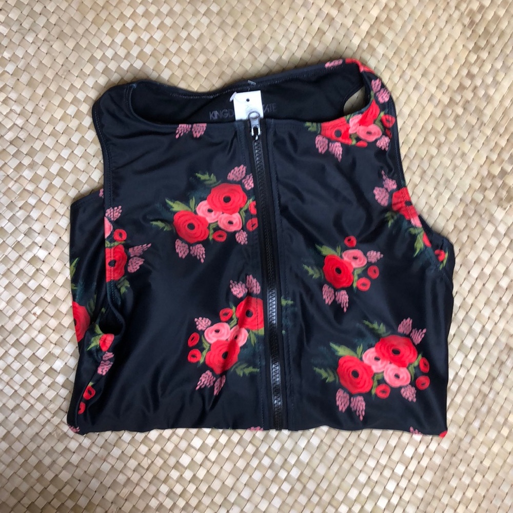 Black/Red Poppy Racer Front One-Piece Swimsuit